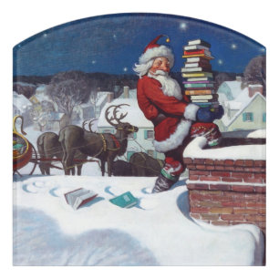 Santa Delivering Books at Christmas Sign
