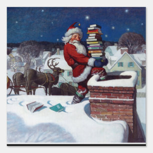 Santa Delivering Books at Christmas Sign