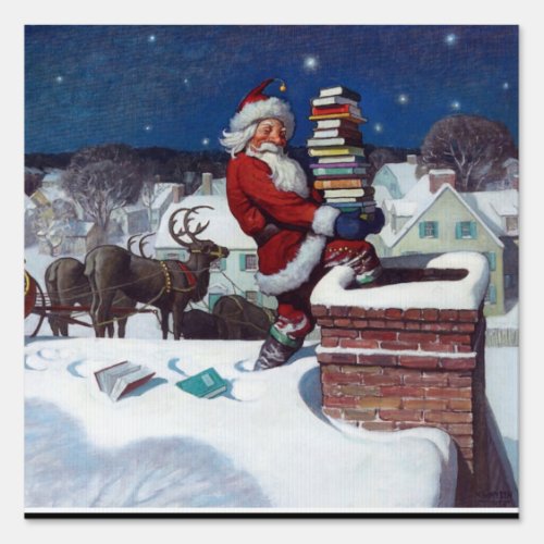 Santa Delivering Books at Christmas Sign
