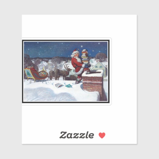 Santa Delivering Books at Christmas, Sticker (Sheet)
