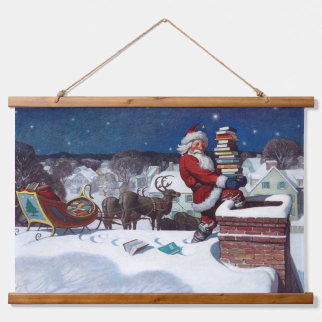 Santa delivering books by N.C. Wyeth, Hanging Tapestry (Front)