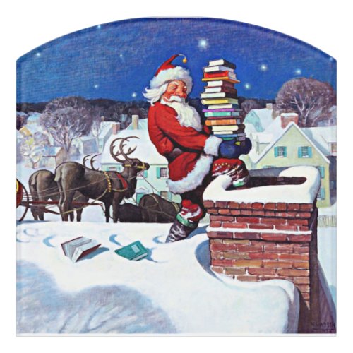 Santa Delivering Books Christmas Eve Door Sign