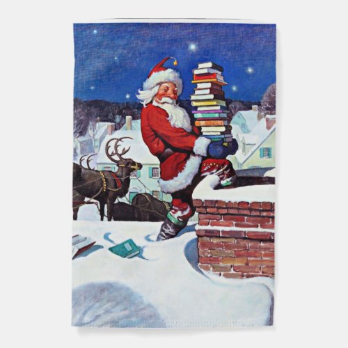 Santa Delivering Books Christmas Eve Garden Flag