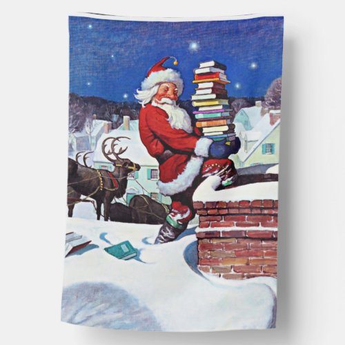 Santa Delivering Books Christmas Eve House Flag
