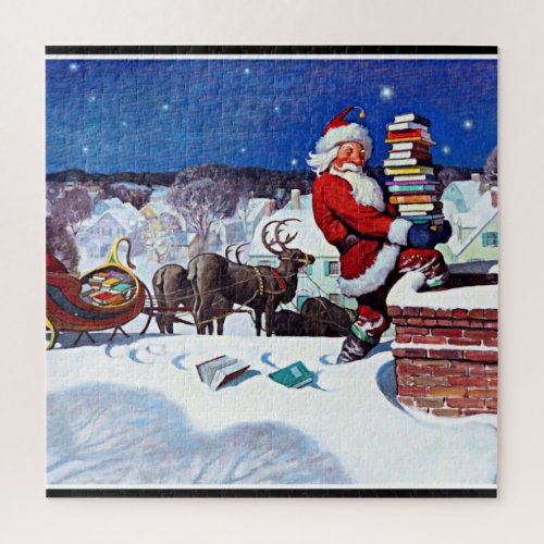 Santa Delivering Books Christmas Eve Jigsaw Puzzle