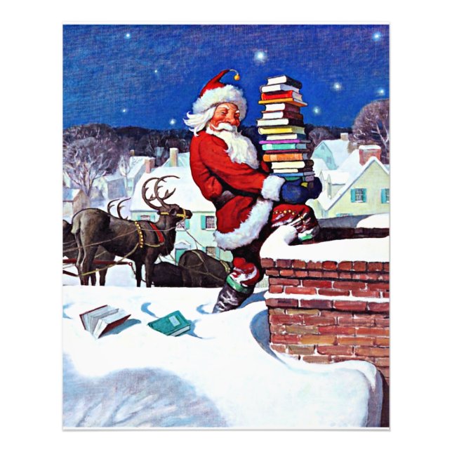 Santa Delivering Books Christmas Eve Photo Print (Front)