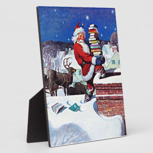 Santa Delivering Books Christmas Eve Plaque