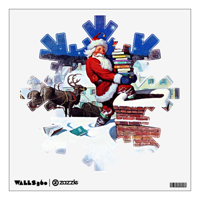 Santa Delivering Books Christmas Eve Wall Decal (Front)