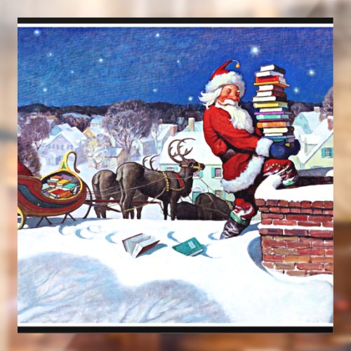 Santa Delivering Books Christmas Eve Window Cling