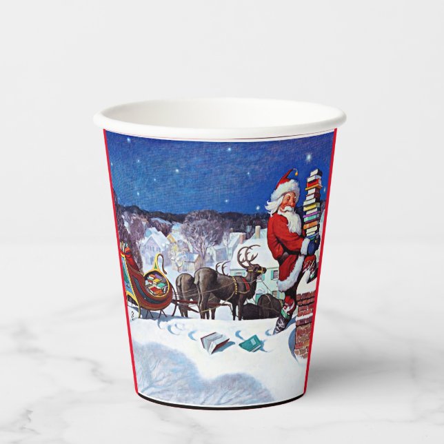 Santa Delivering Books Paper Cups (Front)