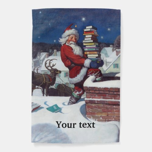 Santa Delivering Books TEMPLATE Garden Flag