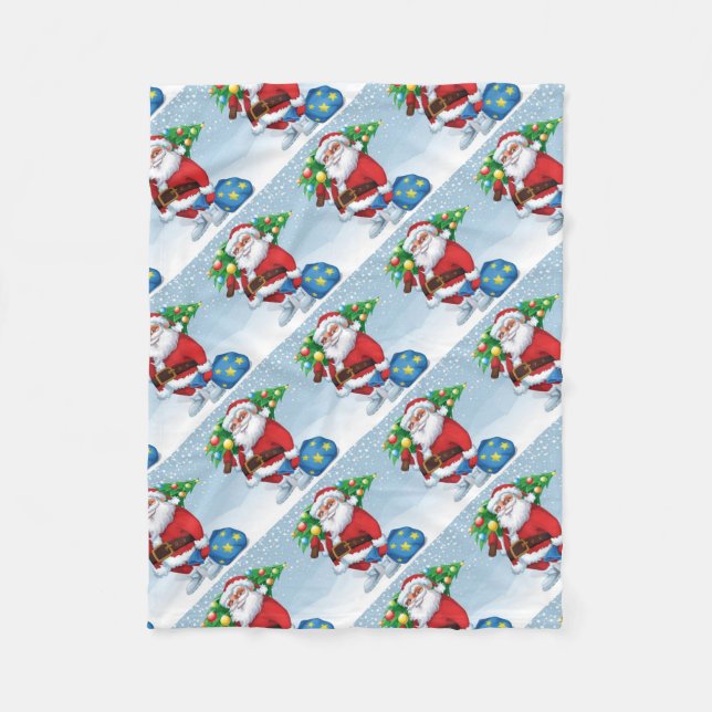 Santa Delivering Christmas Pattern Fleece Blanket (Front)