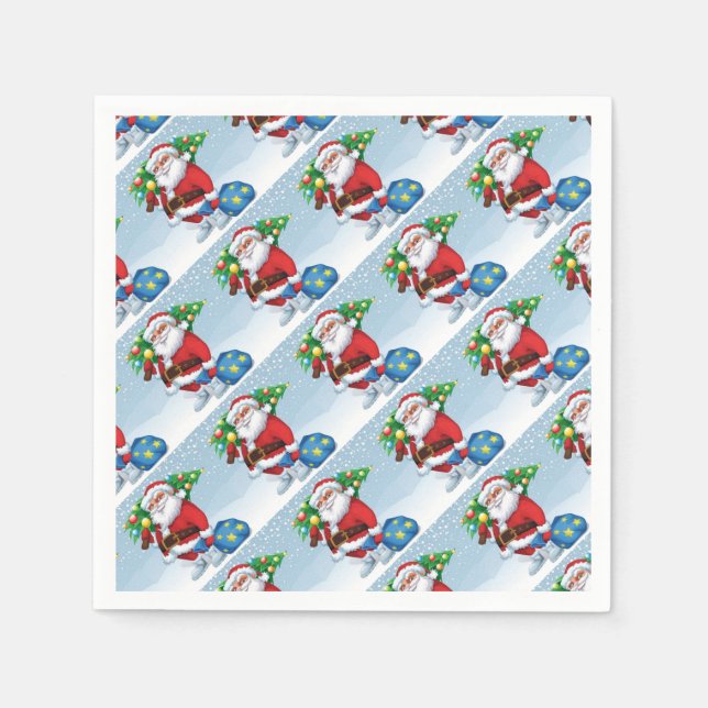 Santa Delivering Christmas Pattern Napkins (Front)