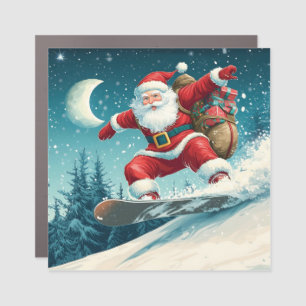 Santa delivering Christmas presents on a snowboard Car Magnet
