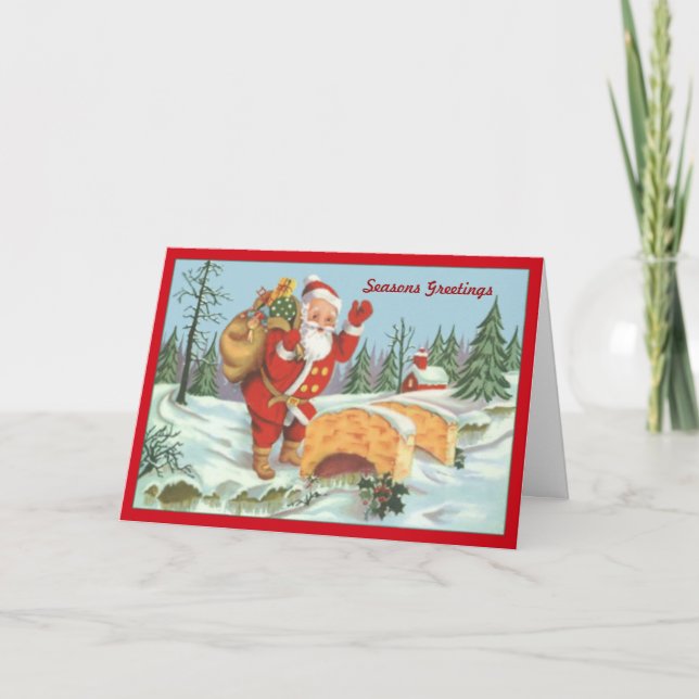 Santa Delivering Gifts Custom Greetings Card (Front)