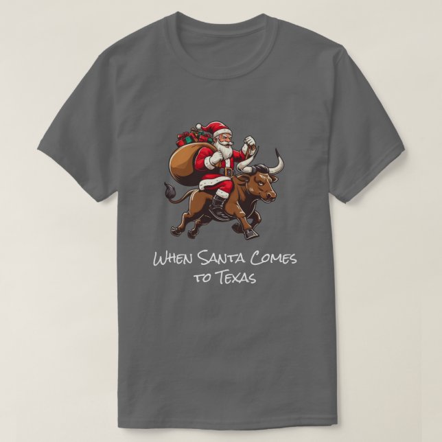 Santa Delivering Gifts on Texas Longhorn Bull #1.1 T-Shirt (Design Front)