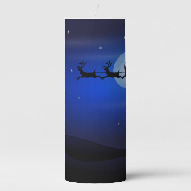 Santa Delivering Presents Christmas Pillar Candle (Front)