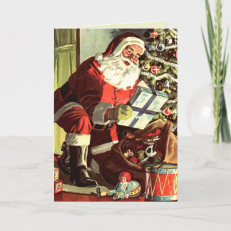 Santa delivering presents holiday card