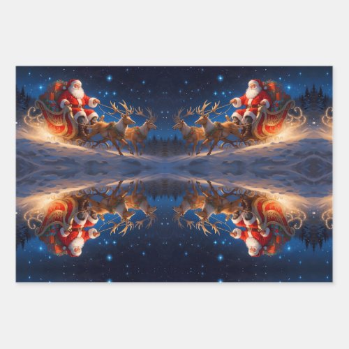 Santa Delivering Toys on a Slope with Reindeer Wrapping Paper Sheets