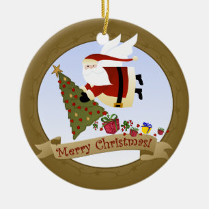 Santa Delivers Ceramic Ornament