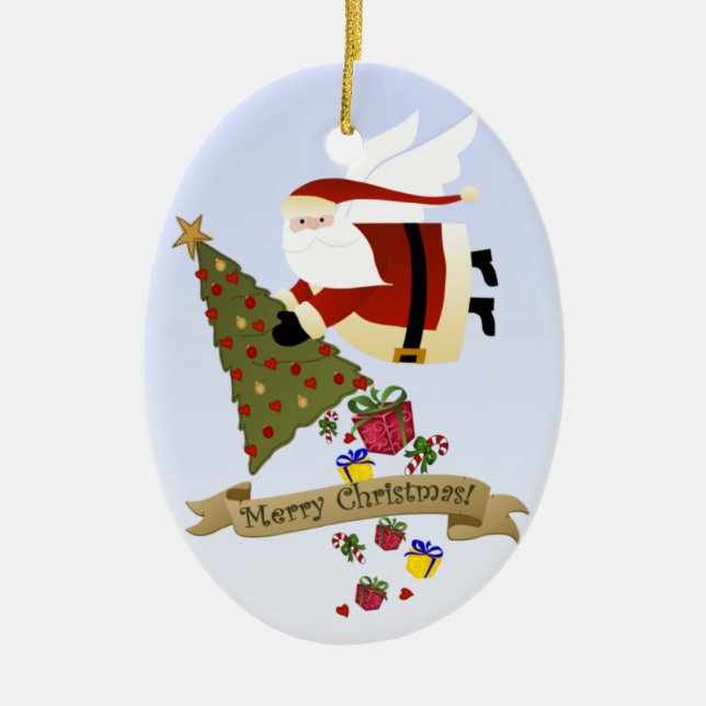 Santa Delivers Ceramic Ornament (Front)