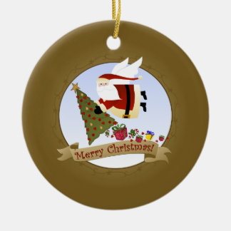 Santa Delivers Ceramic Ornament