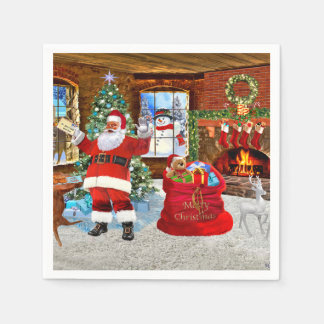 Santa delivers gifts on Christmas Day Napkins
