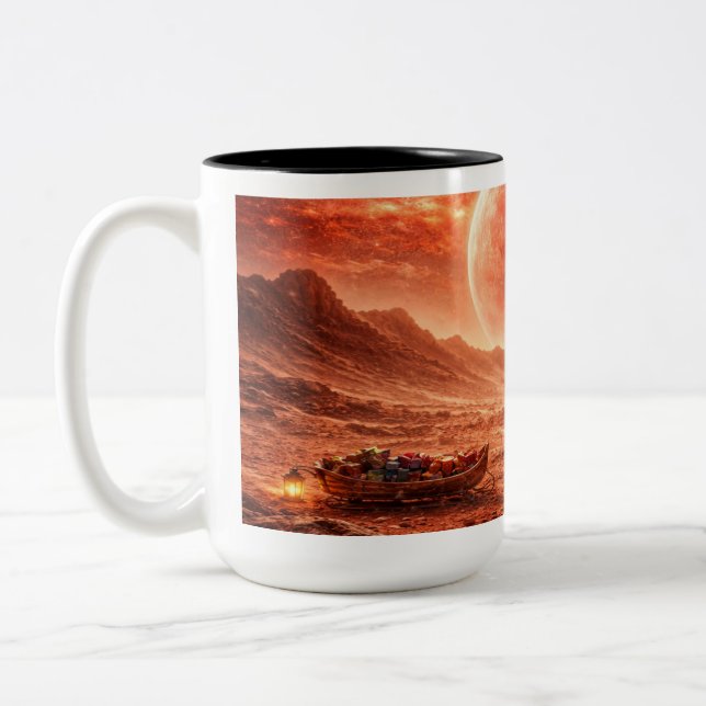 Santa Delivers on Red Planet Two-Tone Coffee Mug (Left)