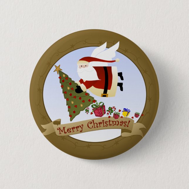 Santa Delivers Pinback Button (Front)