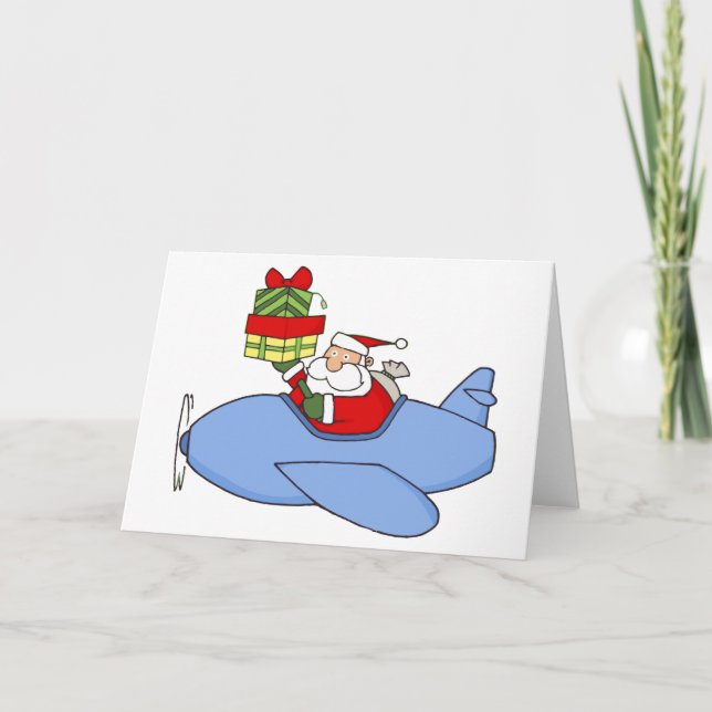 Santa Delivers Presents in Airplane Holiday Card (Front)