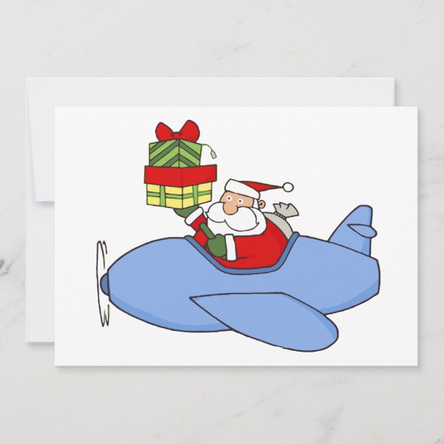 Santa Delivers Presents in Airplane Invitation (Front)