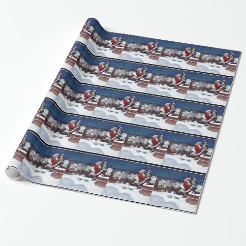 Santa Delivery an Armload of Books vintage Wrapping Paper