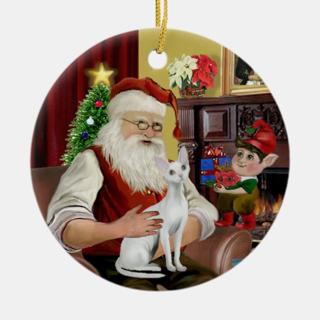 Santa - Devonshire Rex cat Ceramic Ornament (Front)