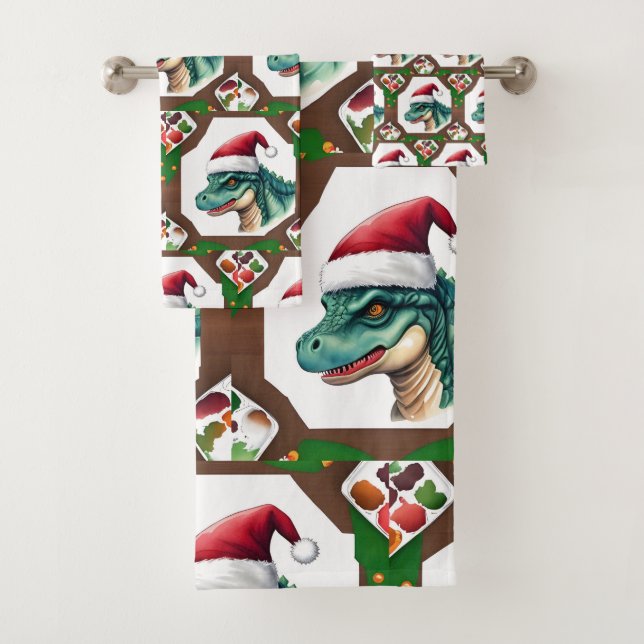 Santa Dinosaur  Bath Towel Set (Insitu)