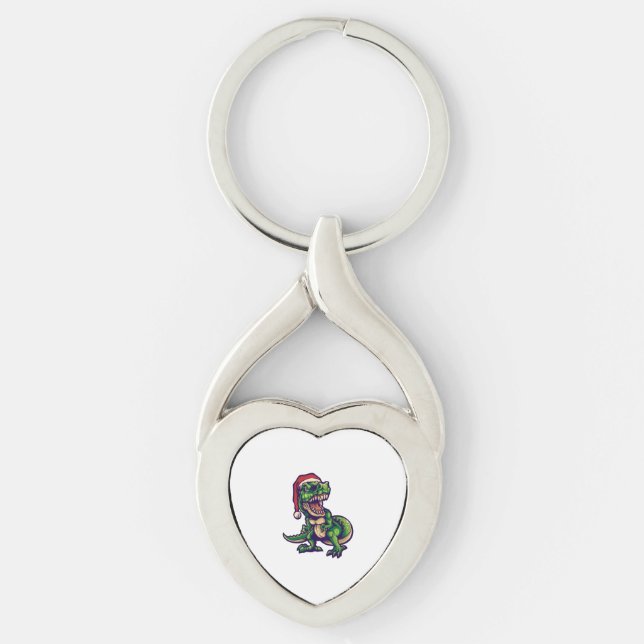 Santa Dinosaur Christmas Shirt Keychain (Front)