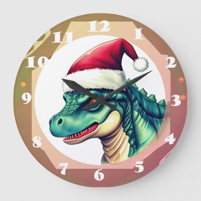 Santa Dinosaur  Large Clock (Front)