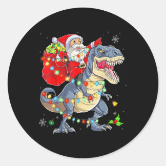 Santa Dinosaur Light Merry Christmas Cute Gifts Ki Classic Round Sticker