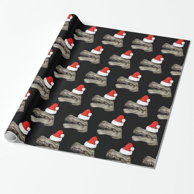 Santa Dinosaur T-Rex Xmas Christmas Wrapping Paper (Unrolled)