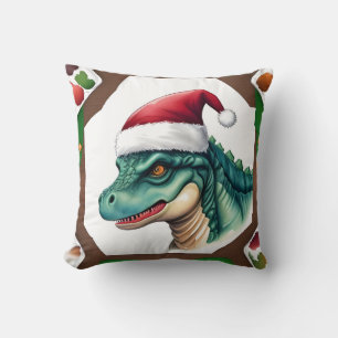 Santa Dinosaur Throw Pillow