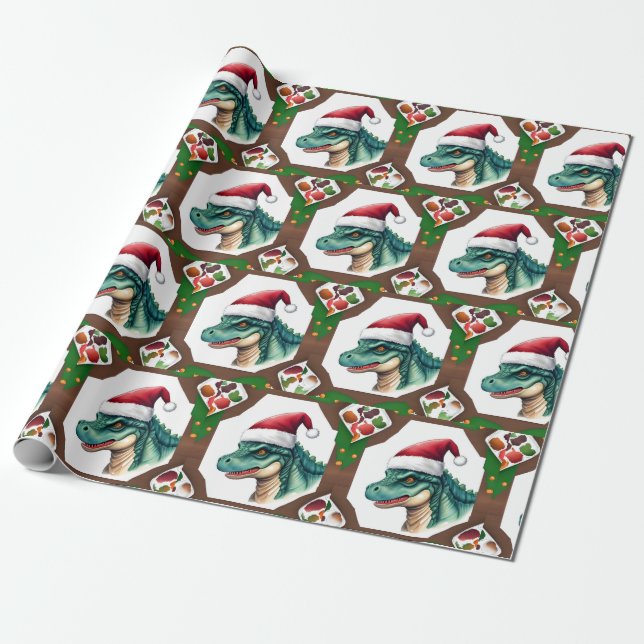 Santa Dinosaur  Wrapping Paper (Unrolled)