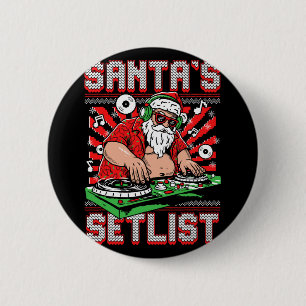 Santa Dj Musician Santa’s Setlist House Music Ugly Button