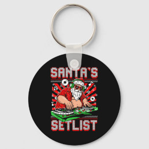 Santa Dj Musician Santa’s Setlist House Music Ugly Keychain
