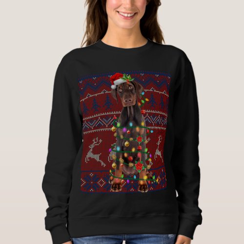 Santa Doberman Christmas Tree Lights Ugly Sweater 