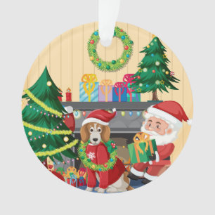 Santa & Dog by the Fireplace – Cozy Christmas Ornament