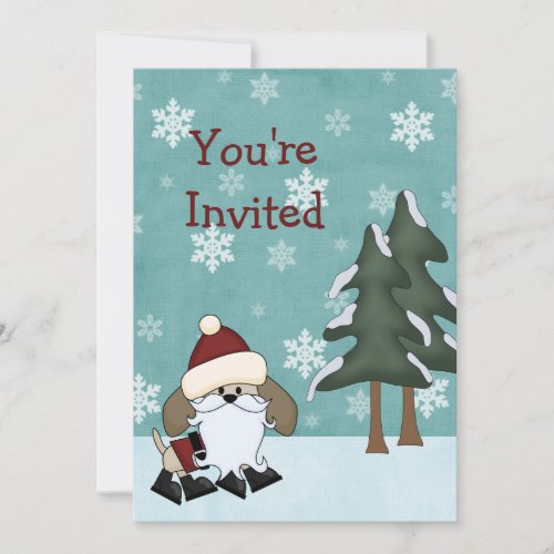 Santa Dog Christmas Holiday Birthday Invitation