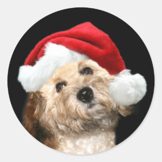Santa dog classic round sticker