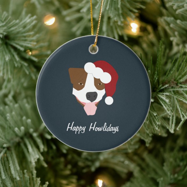 Santa Dog - Customizable Ceramic Ornament (Tree)