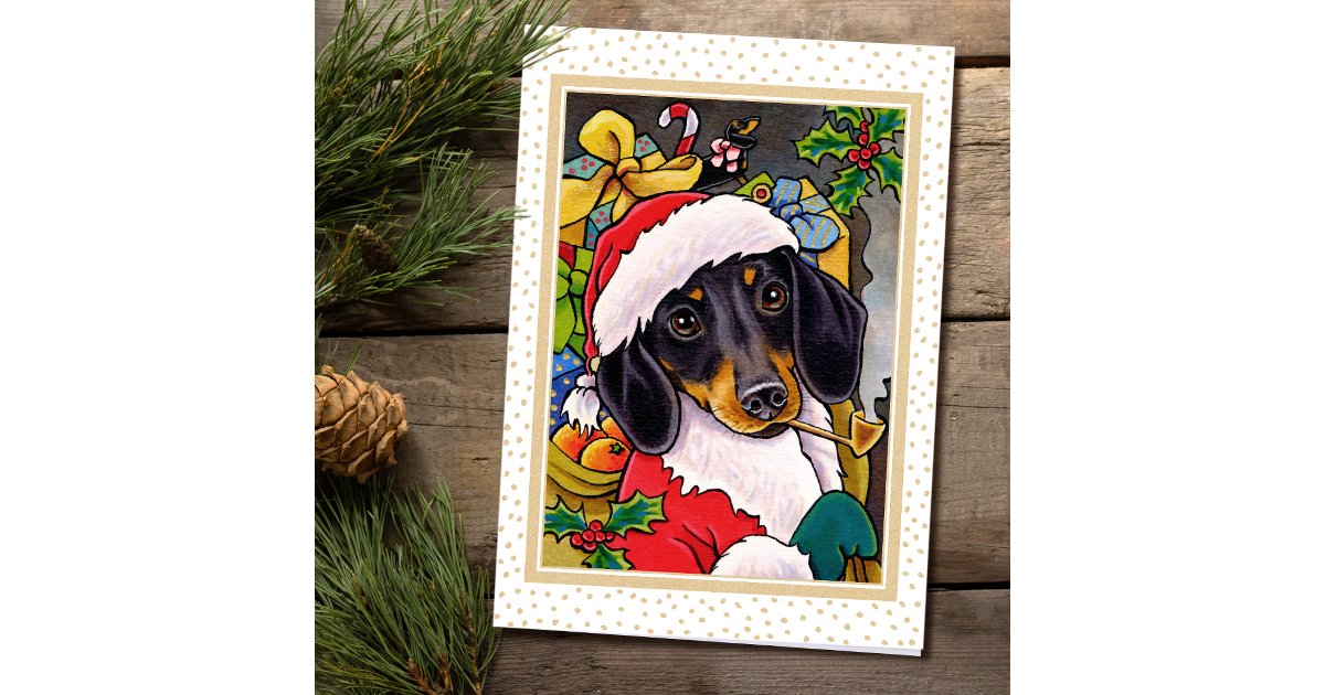 Santa Dog Dachshund Custom Christmas Card Zazzle