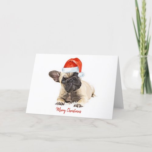 Santa Dog French Bulldog Christmas Cute Dog Puppy Holiday Card