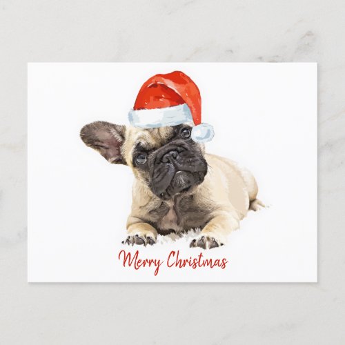 Santa Dog French Bulldog Christmas Cute Puppy Dog Holiday Postcard